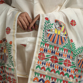 White - handloom chanderi silk handpainted madhubani