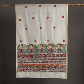 White - handloom chanderi silk handpainted madhubani