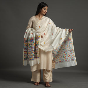 White - handloom chanderi silk handpainted madhubani