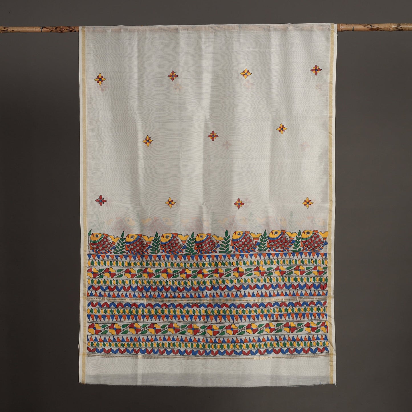 White - handloom chanderi silk handpainted madhubani