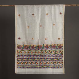 White - handloom chanderi silk handpainted madhubani