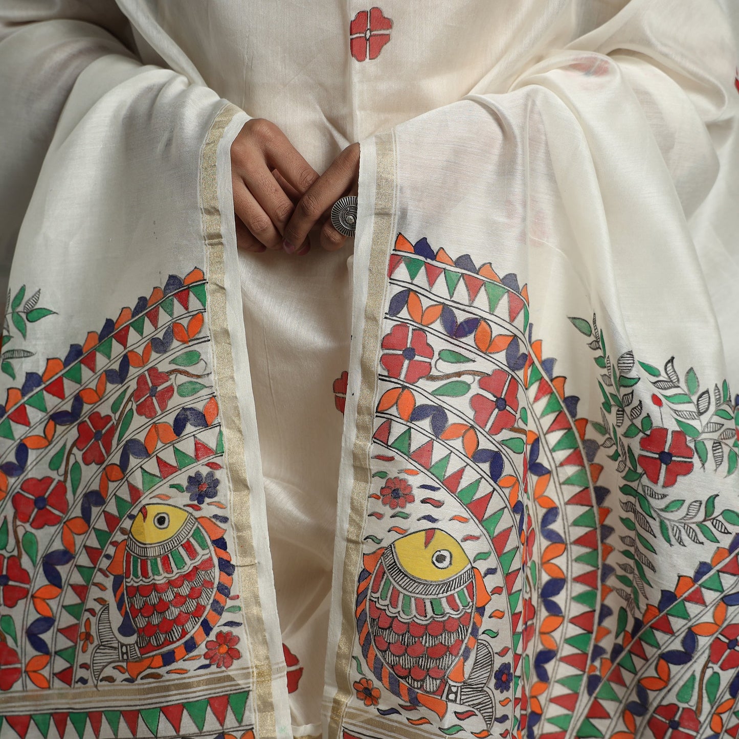 Buy Handloom Chanderi Silk Handpainted Madhubani Dupatta