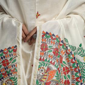 White - handloom chanderi silk handpainted madhubani