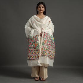 White - handloom chanderi silk handpainted madhubani