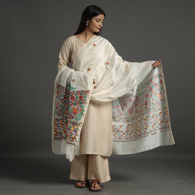 White - handloom chanderi silk handpainted madhubani