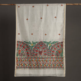 White - handloom chanderi silk handpainted madhubani