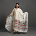 White Handloom Chanderi Silk Handpainted Madhubani Dupatta