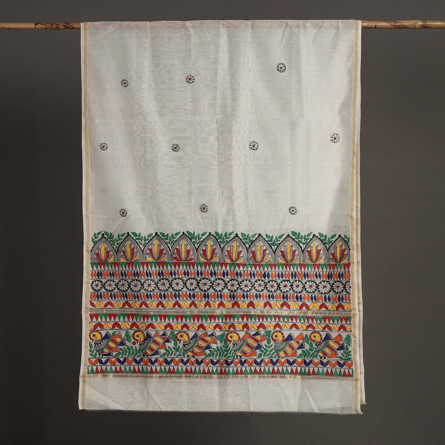 White - handloom chanderi silk handpainted madhubani