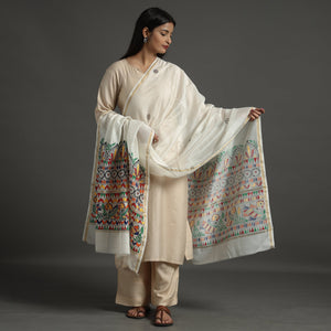White - handloom chanderi silk handpainted madhubani