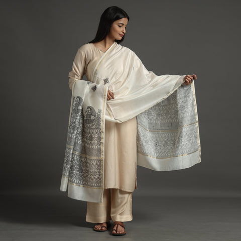  Handloom Chanderi Silk Handpainted Madhubani Dupatta