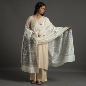White - handloom chanderi silk handpainted madhubani