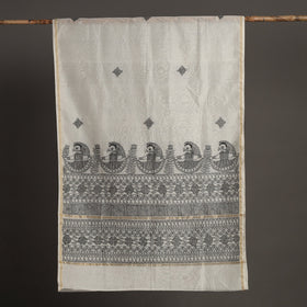 White - handloom chanderi silk handpainted madhubani