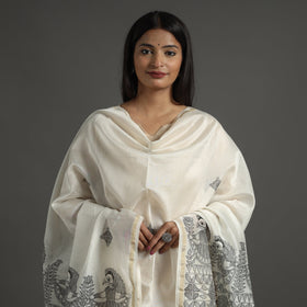 White - handloom chanderi silk handpainted madhubani