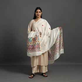 White - handloom chanderi silk handpainted madhubani