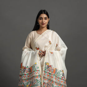 White - handloom chanderi silk handpainted madhubani