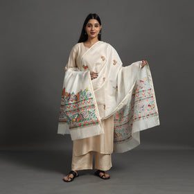White - handloom chanderi silk handpainted madhubani