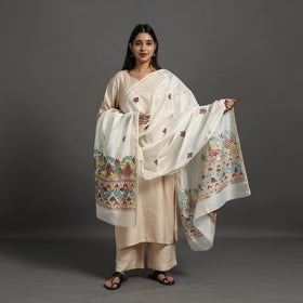 White - Handloom Chanderi Silk Handpainted Madhubani Dupatta 37