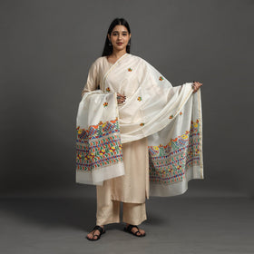White - handloom chanderi silk handpainted madhubani