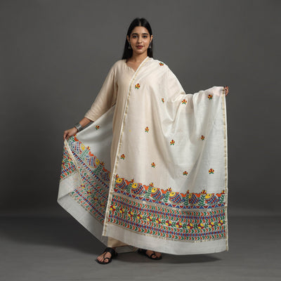 White - handloom chanderi silk handpainted madhubani