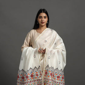 White - handloom chanderi silk handpainted madhubani