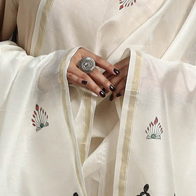 White - handloom chanderi silk handpainted madhubani