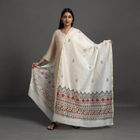 White - handloom chanderi silk handpainted madhubani