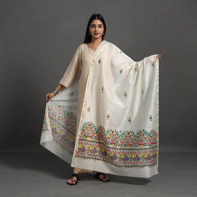 White - handloom chanderi silk handpainted madhubani