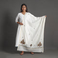  White Handloom Chanderi Silk Kashida Embroidery Dupatta 