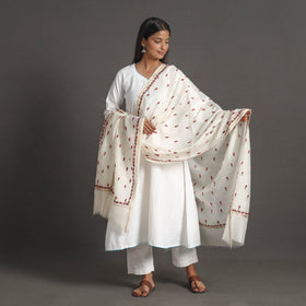 White - handloom chanderi silk kashida embroidery dupatta