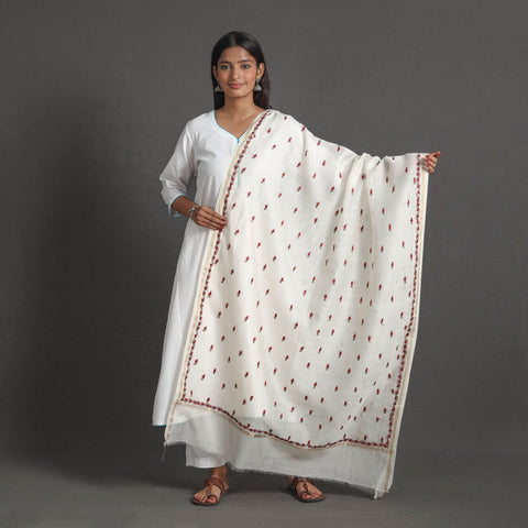 White - handloom chanderi silk kashida embroidery dupatta