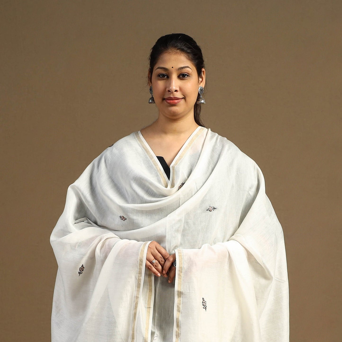 Buy Handloom Chanderi Silk Kashida Embroidery Dupatta