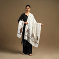 White Handloom Chanderi Silk Kashida Embroidery Dupatta
