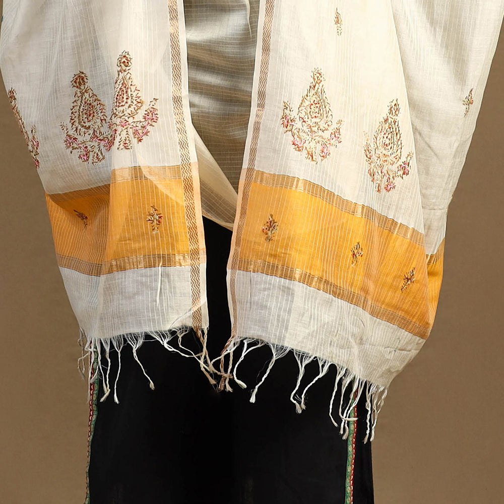 Buy Handloom Chanderi Silk Kashida Embroidery Dupatta