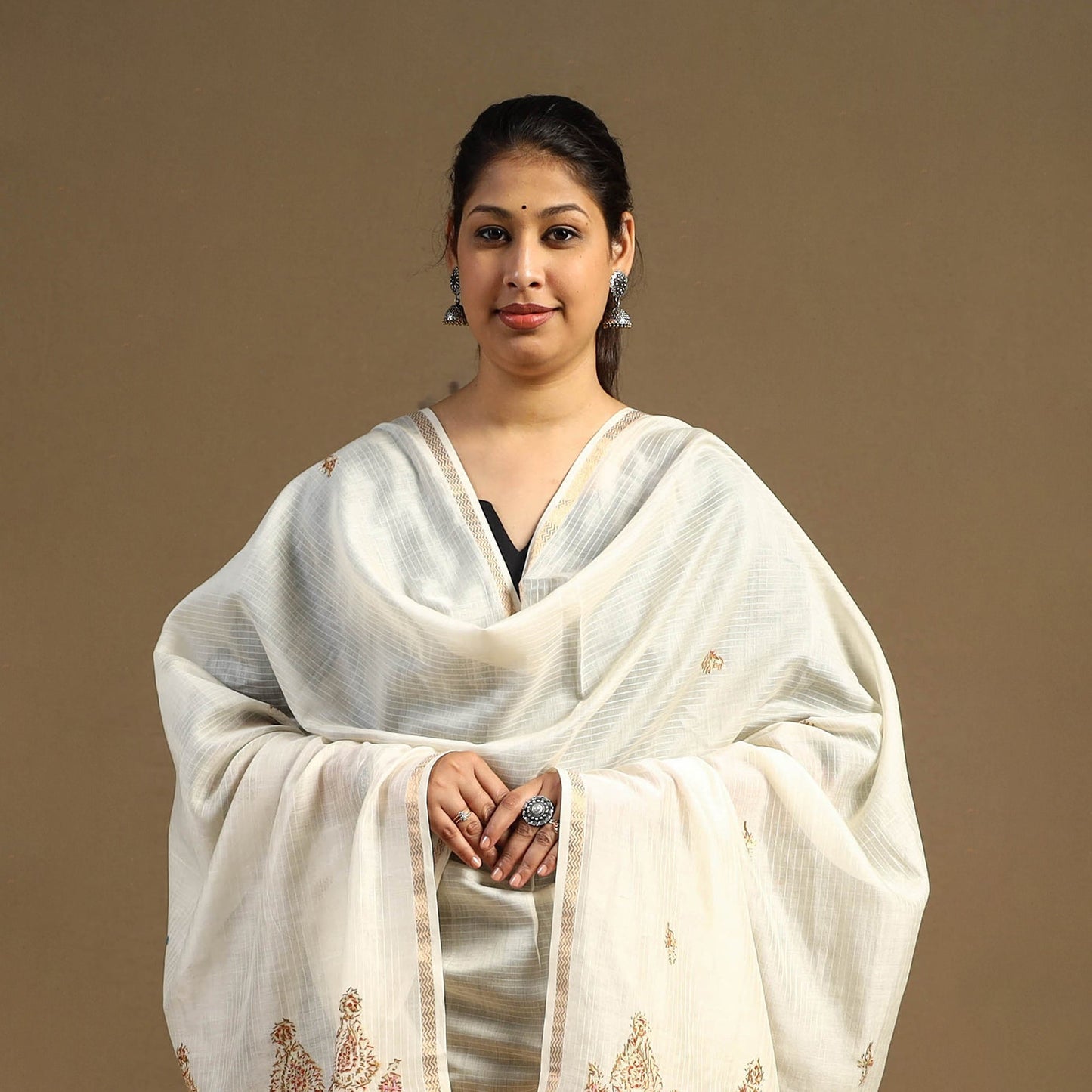 Buy Handloom Chanderi Silk Kashida Embroidery Dupatta