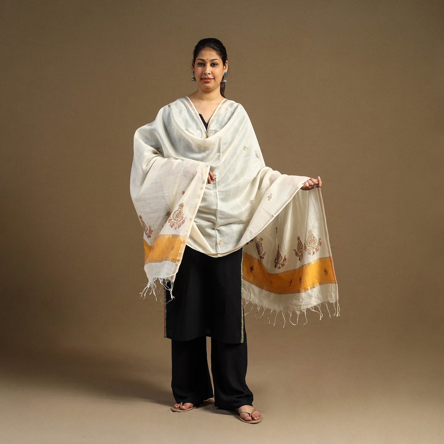 Buy Handloom Chanderi Silk Kashida Embroidery Dupatta