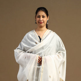 Buy Handloom Chanderi Silk Kashida Embroidery Dupatta
