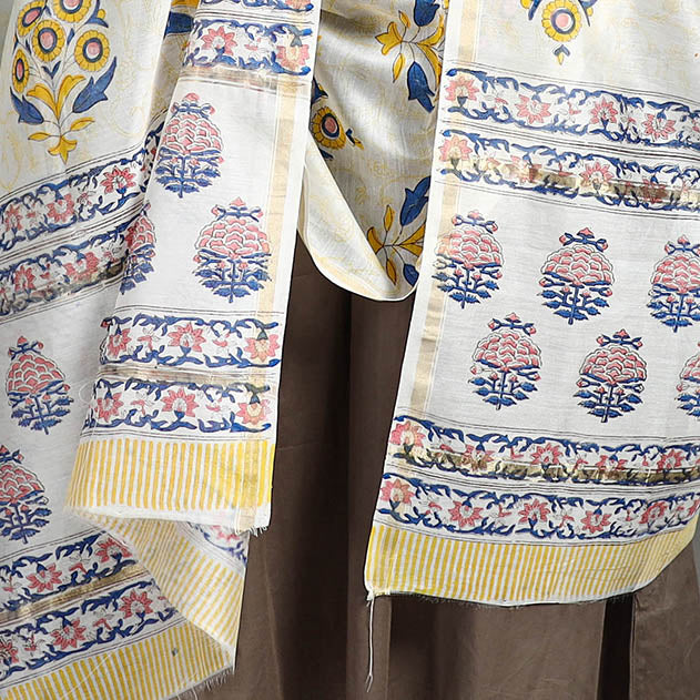  Handloom Chanderi Silk Sanganeri Print Dupatta