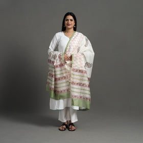 White - handloom chanderi silk sanganeri dupatta 06