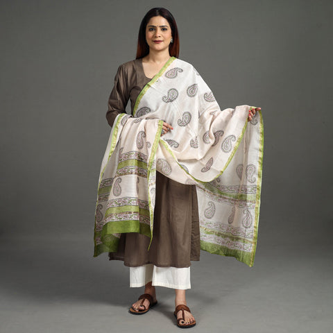  Handloom Chanderi Silk Sanganeri Print Dupatta