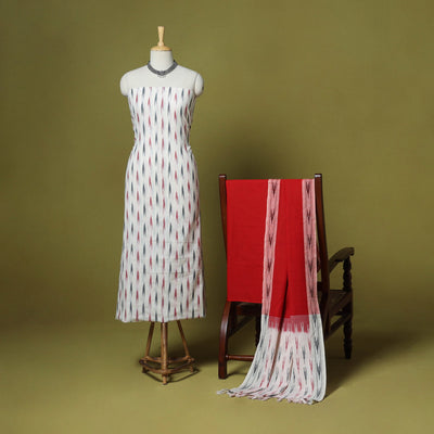 White - handloom cotton 3pc pochampally ikat dress material