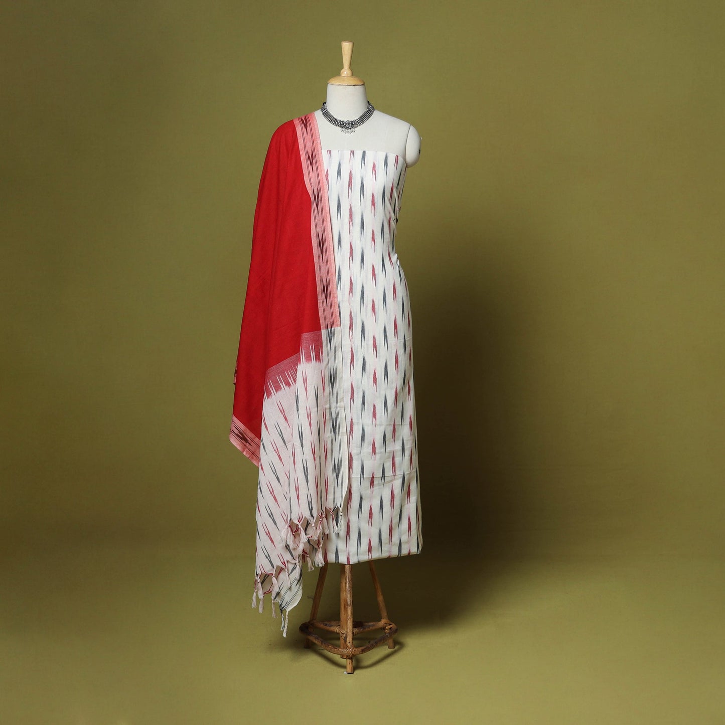 White - handloom cotton 3pc pochampally ikat dress material