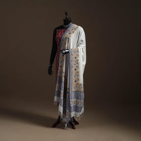 White - handloom cotton bengal hand kantha work dupatta 14