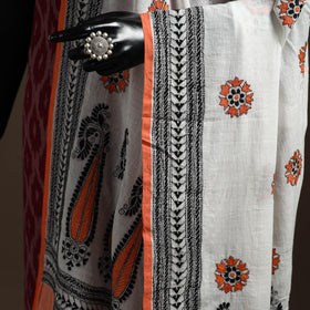 White - handloom cotton bengal hand kantha work dupatta 15