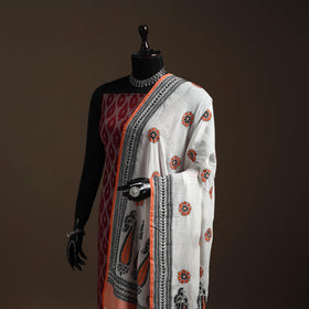 White - handloom cotton bengal hand kantha work dupatta 15