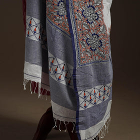 White - handloom cotton bengal hand kantha work dupatta 17