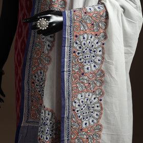 White - handloom cotton bengal hand kantha work dupatta 20