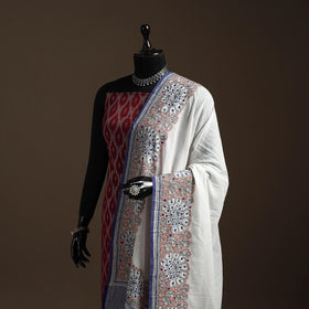 White - handloom cotton bengal hand kantha work dupatta 20