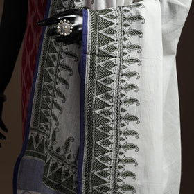 White - handloom cotton bengal hand kantha work dupatta 21