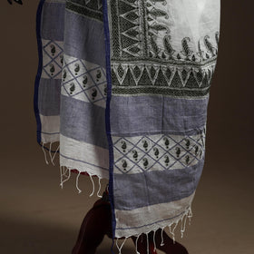 White - handloom cotton bengal hand kantha work dupatta 21