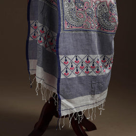 White - handloom cotton bengal hand kantha work dupatta 22